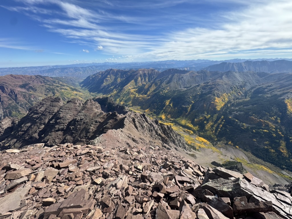 Pyramid Peak, Elk Mountains, Colorado — summit ridge above the Maroon Bells valley